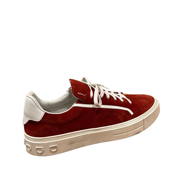 Salvatore Ferraragamo Mens Red Suede Laced Sneakers - Picture 3 of 8